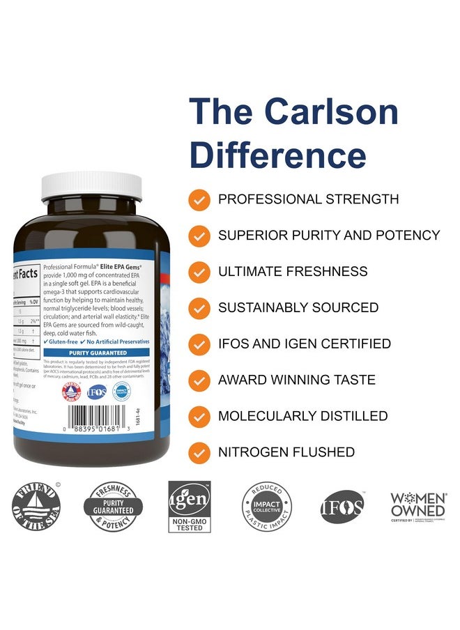 Carlson - Carlson - Elite EPA Gems, 1000 mg EPA Fish Oil, Wild-Caught, Norwegian Fish Oil, Sustainably Sourced, Helps Maintain Healthy Triglyceride Levels, 120 Softgels - Image 1