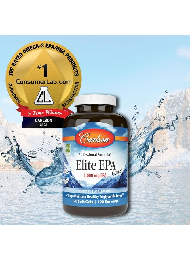 Carlson - Carlson - Elite EPA Gems, 1000 mg EPA Fish Oil, Wild-Caught, Norwegian Fish Oil, Sustainably Sourced, Helps Maintain Healthy Triglyceride Levels, 120 Softgels - Image 1