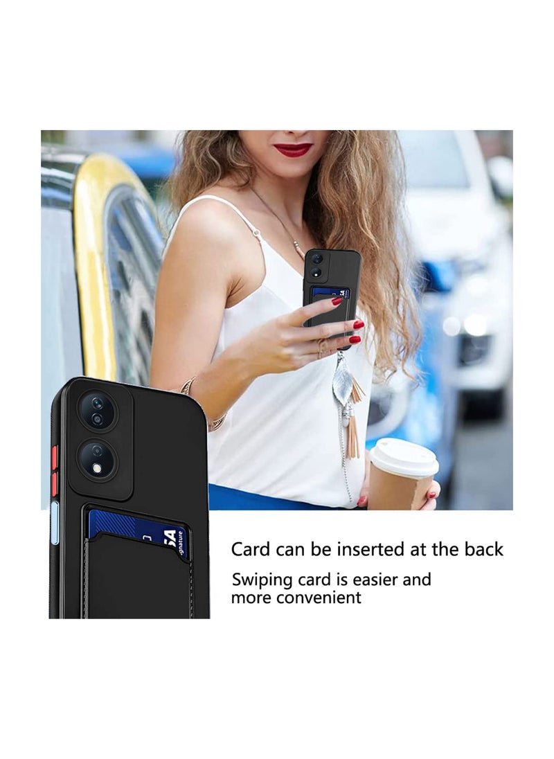Silicone TPU With Card Holder Case Cover For Honor X7b 4G 2023 Black