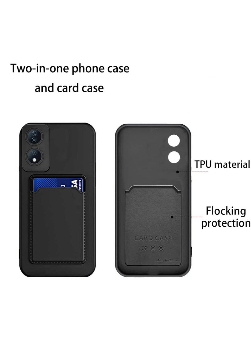 Silicone TPU With Card Holder Case Cover For Honor X7b 4G 2023 Black