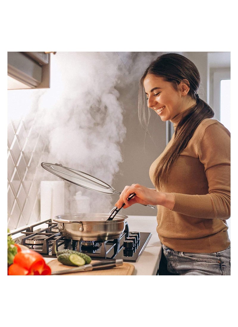 erorex - Lakobos Grease Splatter Screen for Frying Pan, Splatter Guard with Silicone Handle, Stops 99% Hot Oil Splash, Stainless Steel Fine Mesh Oil Shield with Resting Feet and Keeps Kitchen Clean - Image 1