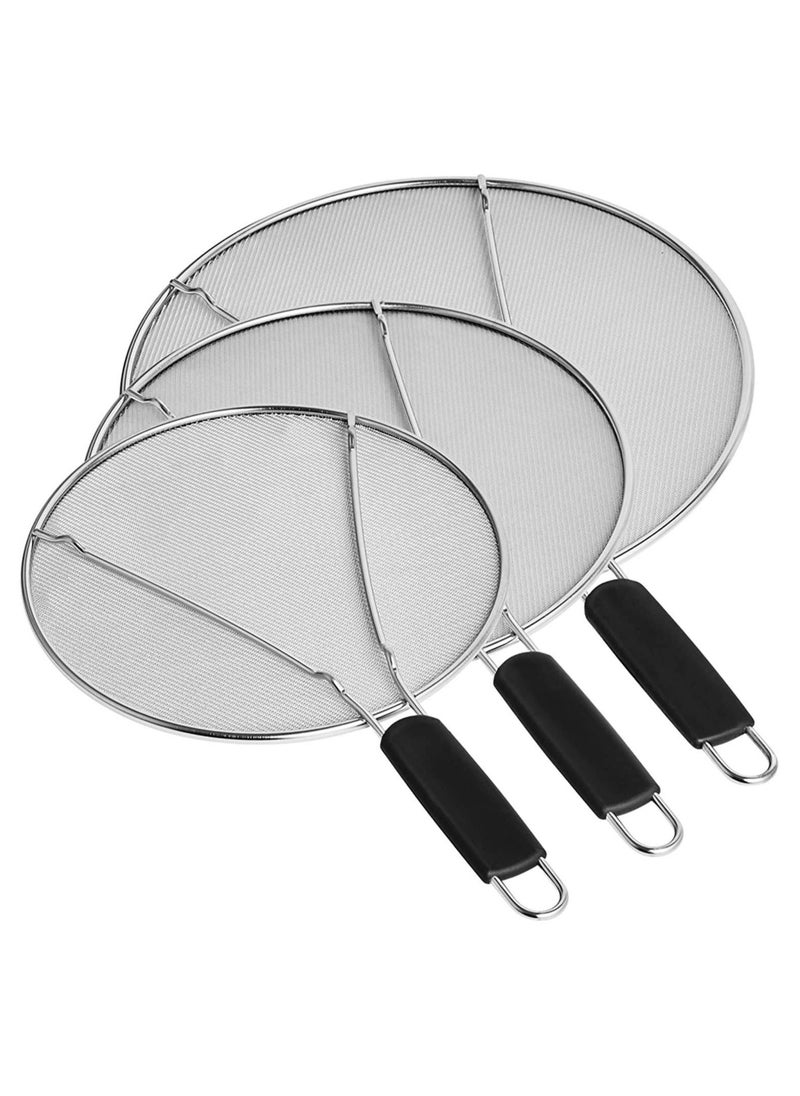 erorex - Lakobos Grease Splatter Screen for Frying Pan, Splatter Guard with Silicone Handle, Stops 99% Hot Oil Splash, Stainless Steel Fine Mesh Oil Shield with Resting Feet and Keeps Kitchen Clean - Image 1