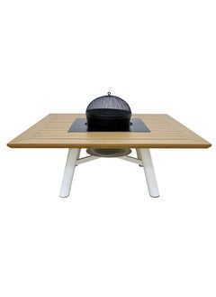 NABCO Light Square Wood-Burning Fire Pit Table for Patio – 135x135x52 cm, Outdoor Dining Table with Fire Pit, Robust and Sleek for Garden or Backyard, Natural Teak/Off White  - Image 4
