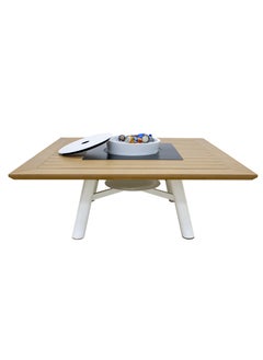 NABCO Light Square Wood-Burning Fire Pit Table for Patio – 135x135x52 cm, Outdoor Dining Table with Fire Pit, Robust and Sleek for Garden or Backyard, Natural Teak/Off White  - Image 5