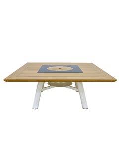 NABCO Light Square Wood-Burning Fire Pit Table for Patio – 135x135x52 cm, Outdoor Dining Table with Fire Pit, Robust and Sleek for Garden or Backyard, Natural Teak/Off White  - Image 3