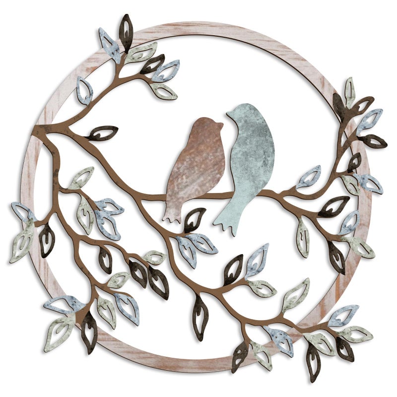 Ferraycle Metal Wall Art Bird on Tree Branch Silhouette Bird Art Decor for Living Room Garden Bedroom Office Home Wall Housewarming Party Decor(Fresh Color) - Image 1