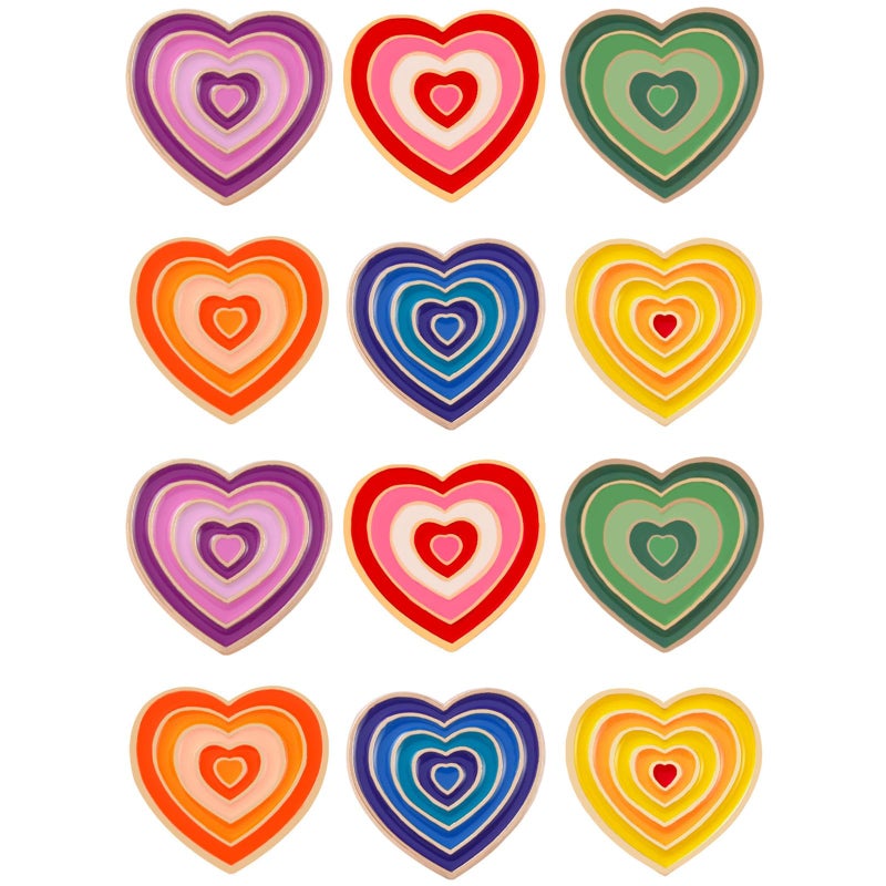 DD-life 12 Pcs Rainbow Color Heart Enamel Pins Cute Rainbow Gradient Heart Shape Brooch Fashion Shiny Brooch for Any Special Occasions - Image 1