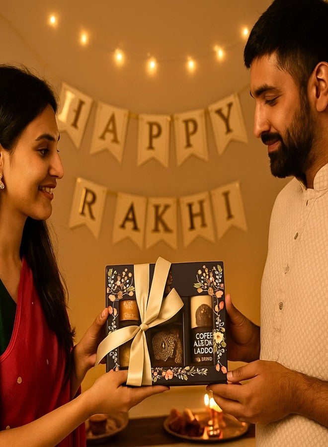 OH CHA - Bhaidooj Gift Box for Brother | Gift Hamper with Chamomile Tea, Kashmiri Kahwa, Seed Mix, Eat Better Coffee Almond Laddu, Handcrafted Rakhi & Roli Chawal Tilak Set | Bhai Dooj Gift Box - Image 4
