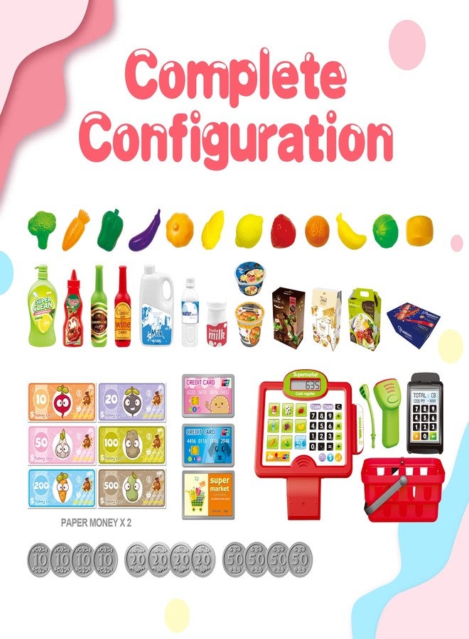 RedCrab Cash Register Toy for Kids,Toddler Store Pretend Plays Supermarket Calculator Cash Register Gift with Scanner, Play Money, Play Food for Boys & Girls - Image 4