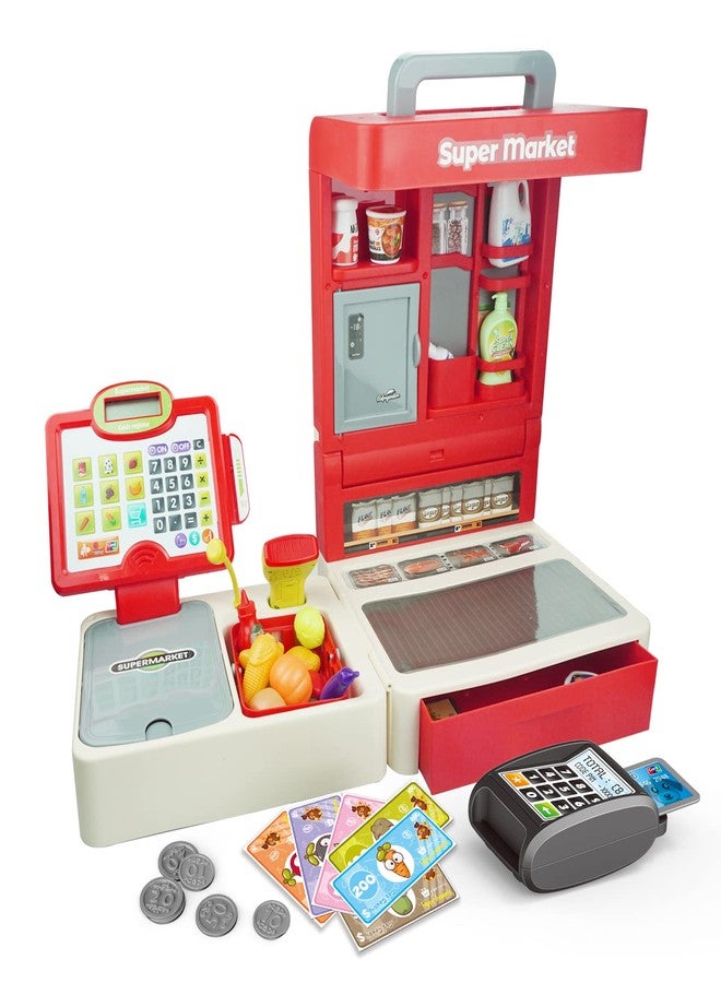RedCrab Cash Register Toy for Kids,Toddler Store Pretend Plays Supermarket Calculator Cash Register Gift with Scanner, Play Money, Play Food for Boys & Girls - Image 1