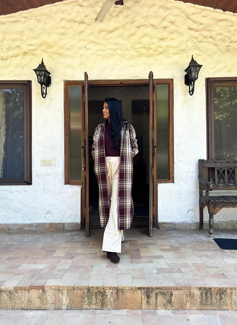 trueBrowns trueBrowns Cola Check Winter Long Shirt Dress