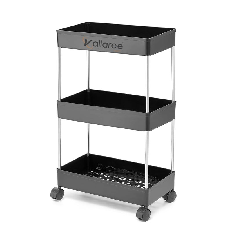 Vallaree 3 Layer Multipurpose Trolley with Wheels Space Saving Home Storage Organizer Rack Vegetable Trolley Rack Stand for Living Room Bedroom Office PipeTrollry3xl - Image 1