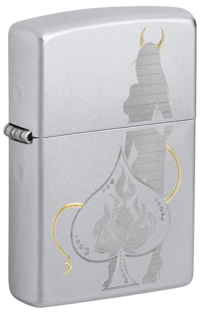 Zippo Devilish Ace Design Satin Chrome Pocket Lighter - Image 2