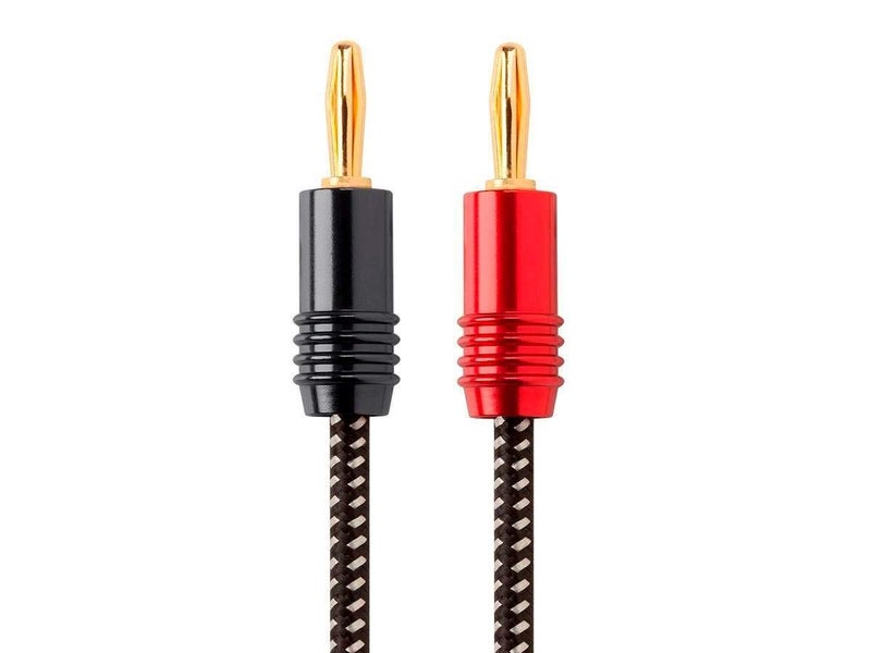Monoprice Premium Braided Speaker Wire 14AWG - With Gold Plated Banana Plug Connectors - Affinity Series, 1 Pack, 6 Foot Red/Black - Image 1