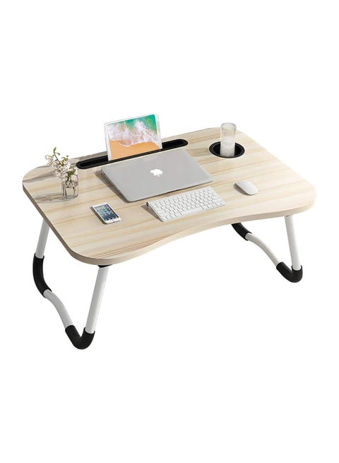 Laptop Desk Folding Bed Table with Adjustable Angle, iPad Slot, and Cup Holder, Ergonomic Lap Tray for Bed or Couch, Foldable Notebook Stand for Watching Movies, Reading, and Working, Beige