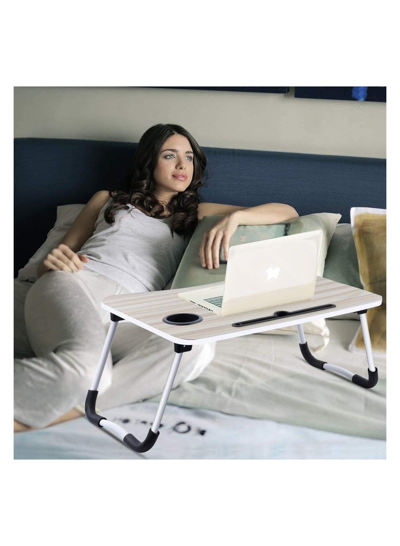 Cuisine Art طاولة سرير قابلة للطي مع زاوية قابلة للتعديل، فتحة لجهاز الآيباد، وحامل أكواب، صينية lap مريحة للاستخدام على السرير أو الأريكة، حامل كمبيوتر محمول قابل للطي لمشاهدة الأفلام، القراءة، والعمل، بيج - Image 5