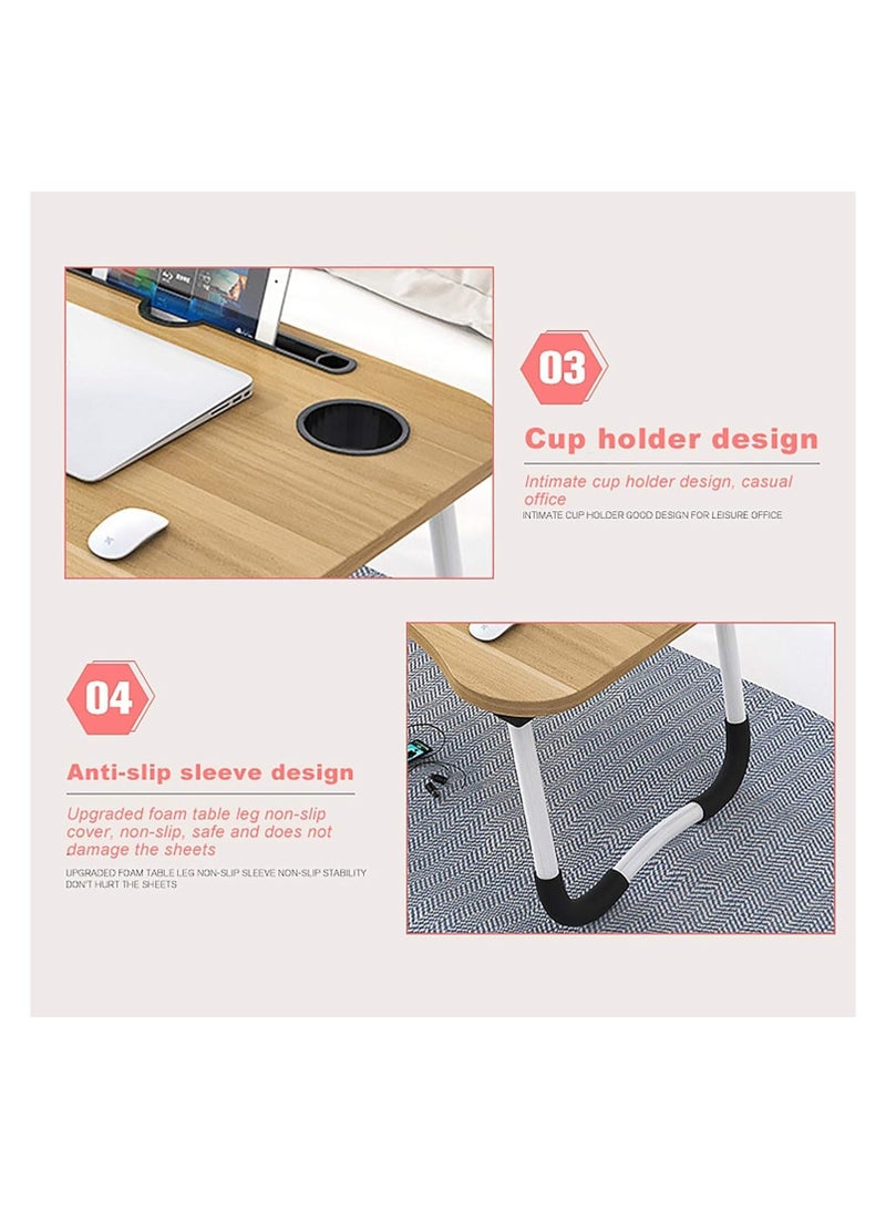 Cuisine Art طاولة سرير قابلة للطي مع زاوية قابلة للتعديل، فتحة لجهاز الآيباد، وحامل أكواب، صينية lap مريحة للاستخدام على السرير أو الأريكة، حامل كمبيوتر محمول قابل للطي لمشاهدة الأفلام، القراءة، والعمل، بيج - Image 3