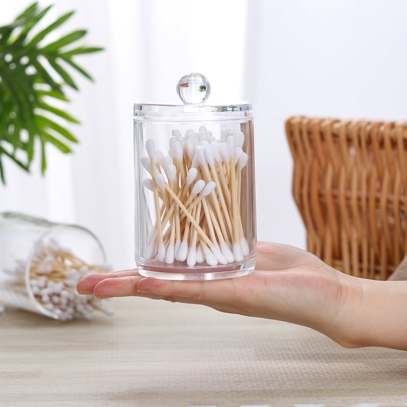 2pcs Transparent Cotton and Swab Dispenser Round Container Cotton Pads Holder Swab Jar Makeup Organizer - Image 2