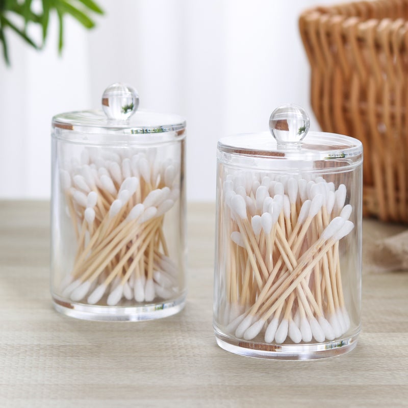 2pcs Transparent Cotton and Swab Dispenser Round Container Cotton Pads Holder Swab Jar Makeup Organizer - Image 3