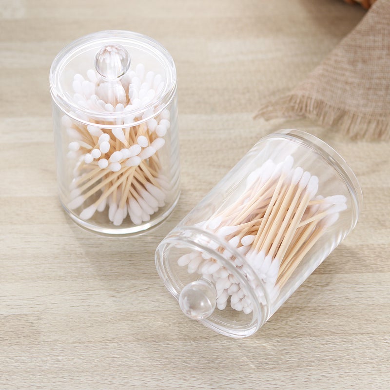 2pcs Transparent Cotton and Swab Dispenser Round Container Cotton Pads Holder Swab Jar Makeup Organizer - Image 4