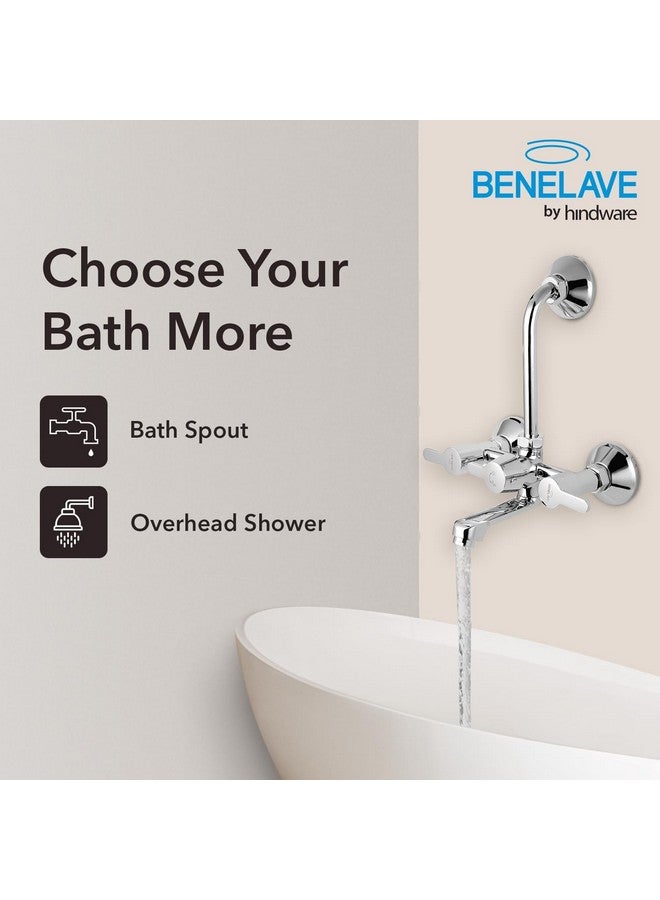 hindware Benelave by Hindware Volga Brass Wall Mixer for Bathroom with Stainless Steel L-Bend Provision for Overhead Shower, Chrome Finish | 7-Year Manufacturer Warranty  - Image 5