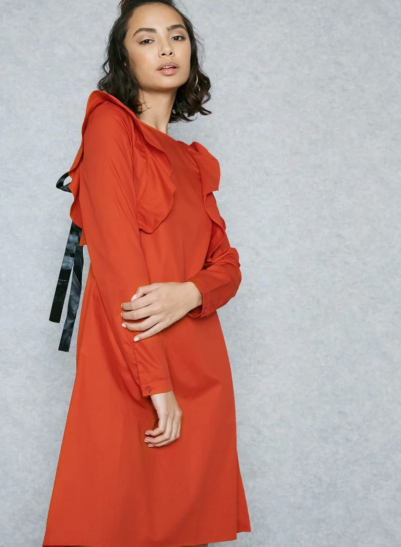 Ginger Contrast Tie Back Ruffle Paneled Dress