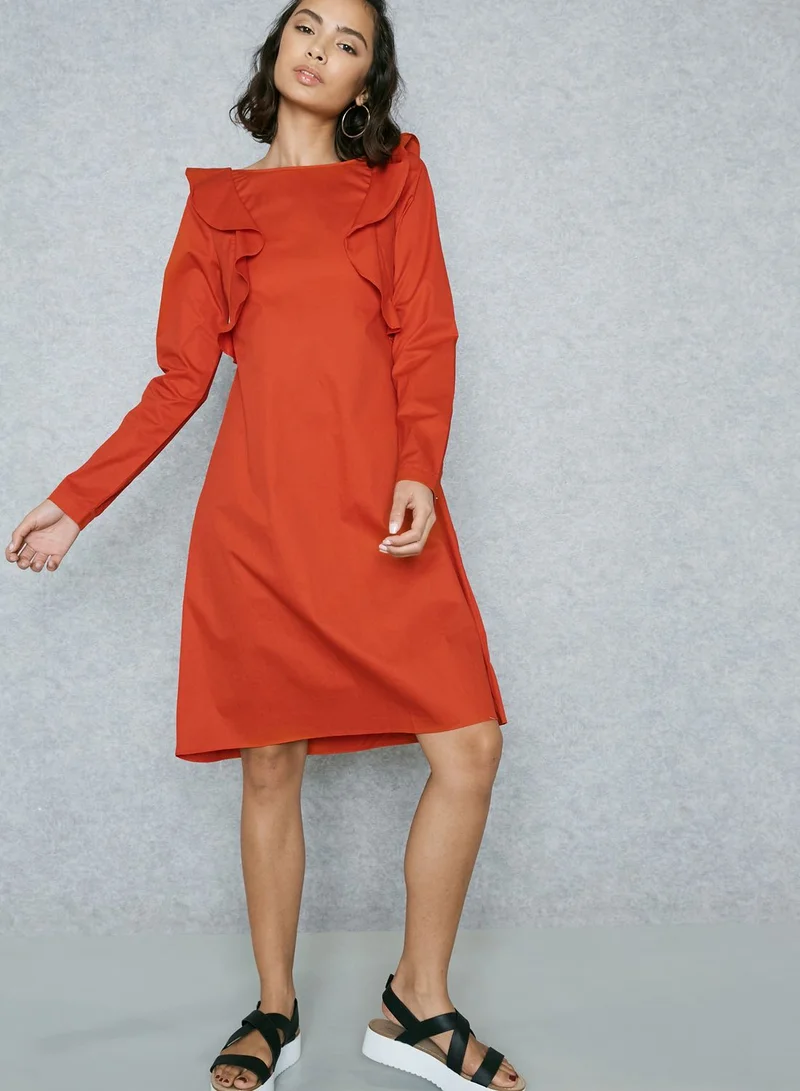 Ginger Contrast Tie Back Ruffle Paneled Dress