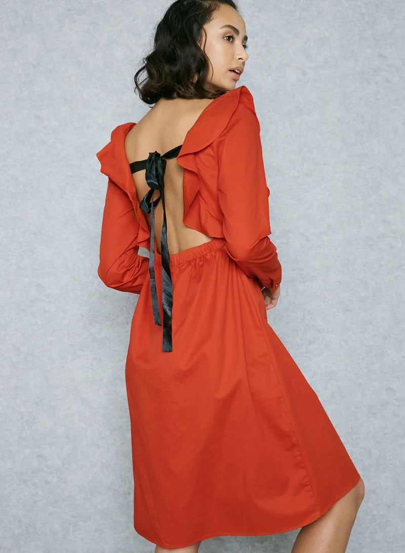 Ginger Contrast Tie Back Ruffle Paneled Dress