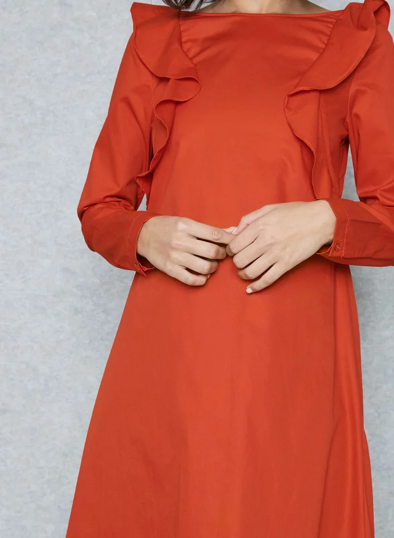Ginger Contrast Tie Back Ruffle Paneled Dress