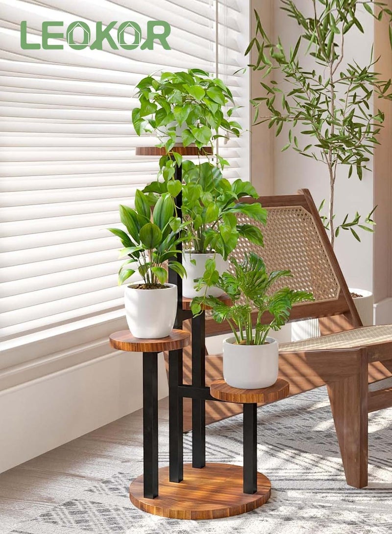 ليوكور حامل نباتات داخلي مكون من 4 طبقات، حامل نباتات معدني طويل من الخشب متدرج للزاوية، حامل أصيص زهور للعرض الخارجي لغرفة المعيشة شرفة حديقة الفناء - Image 2