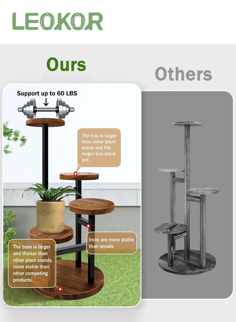 ليوكور حامل نباتات داخلي مكون من 4 طبقات، حامل نباتات معدني طويل من الخشب متدرج للزاوية، حامل أصيص زهور للعرض الخارجي لغرفة المعيشة شرفة حديقة الفناء - Image 3