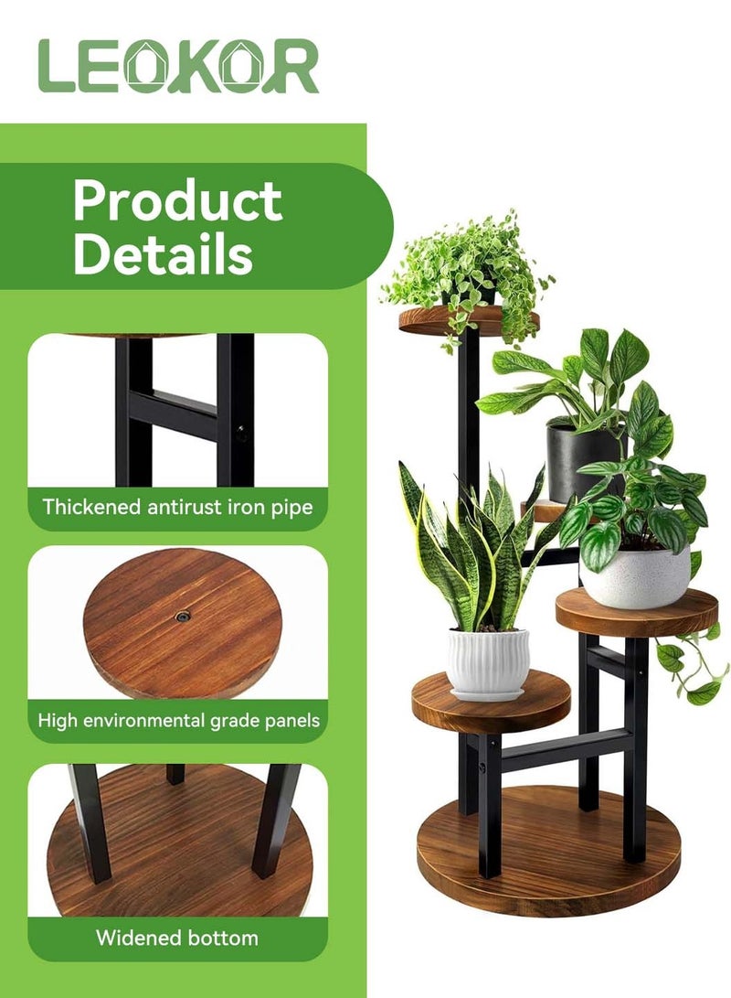 ليوكور حامل نباتات داخلي مكون من 4 طبقات، حامل نباتات معدني طويل من الخشب متدرج للزاوية، حامل أصيص زهور للعرض الخارجي لغرفة المعيشة شرفة حديقة الفناء - Image 4