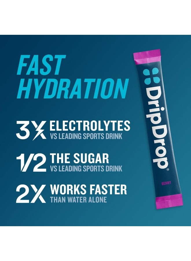 DripDrop ORS – Patented Electrolyte Powder for Dehydration Relief Fast - For Workout, Hangover, Illness, Sweating & Travel Recovery - Berry - 32 x 8oz Servings - Image 2
