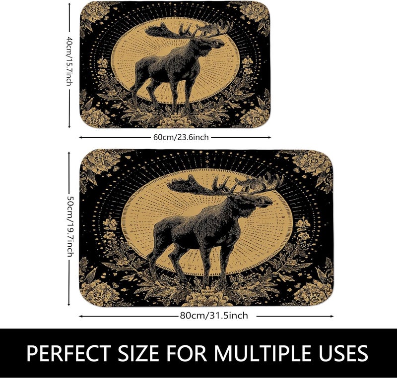 Flexible use switching Moose Themed Quick Dry Bath Mat, Vintage Black and Gold Forest Animal Absorbent Non Slip Shower Rug, Autumn Home Washable Bathroom Floor Mats for Toilet Decor 20x32 Inch Balanced universal design - Image 2
