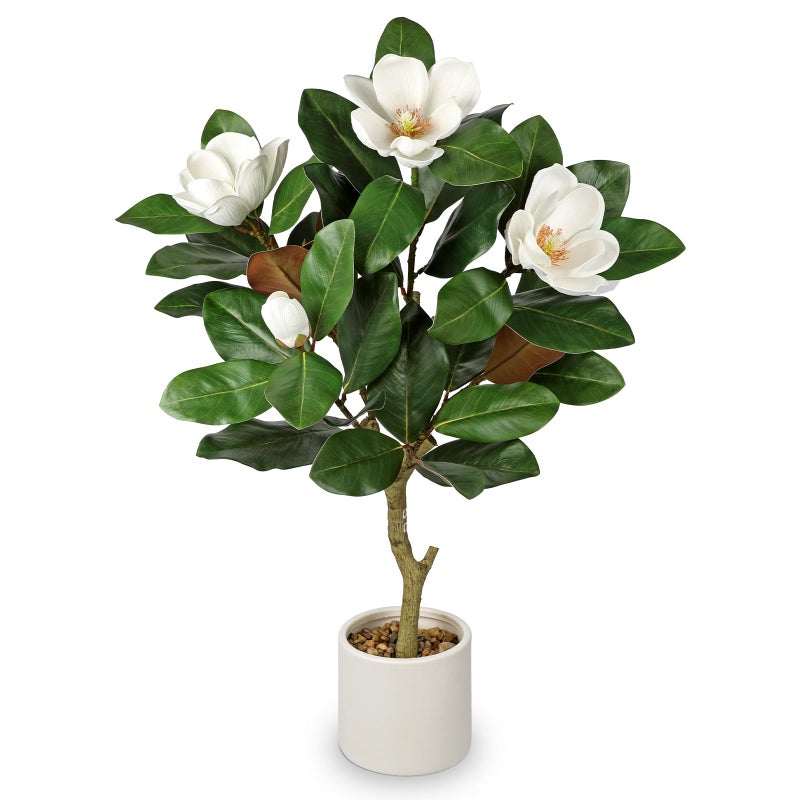 Briful 3FT Artificial Magnolia Flower Tree Faux White Magnolia Floral Tree with Cream Resin Pot Silk Flower Tree for Home & Office Living Room DÃ©cor - Image 1