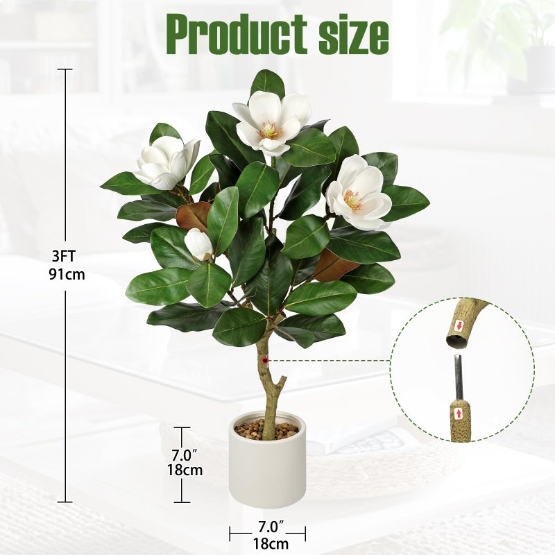 Briful 3FT Artificial Magnolia Flower Tree Faux White Magnolia Floral Tree with Cream Resin Pot Silk Flower Tree for Home & Office Living Room DÃ©cor - Image 2