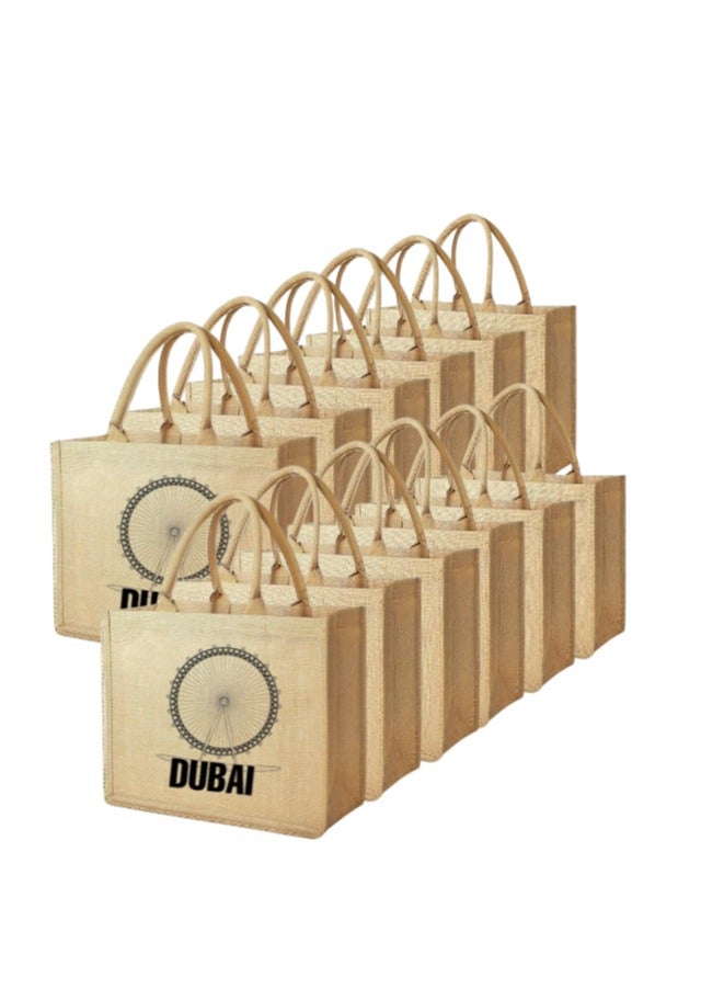 Pearl Coast Dubai Souvenir Jute Bag – EcoChic Tote Bags | Pack of 12 | Durable, Stylish & Reusable - Image 1