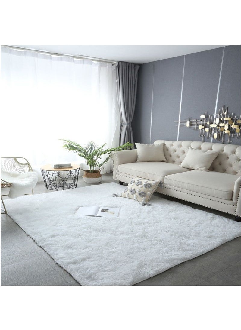 TAPIT 160x200cm Home Shaggy Area Rug for Bedroom Bedside Living Room, Washable Carpet Mat for Sofa Coffee Table, Bay Window Long Furry Carpet, Bedside Non-Slip Plush Floor Mat (White) - Image 3