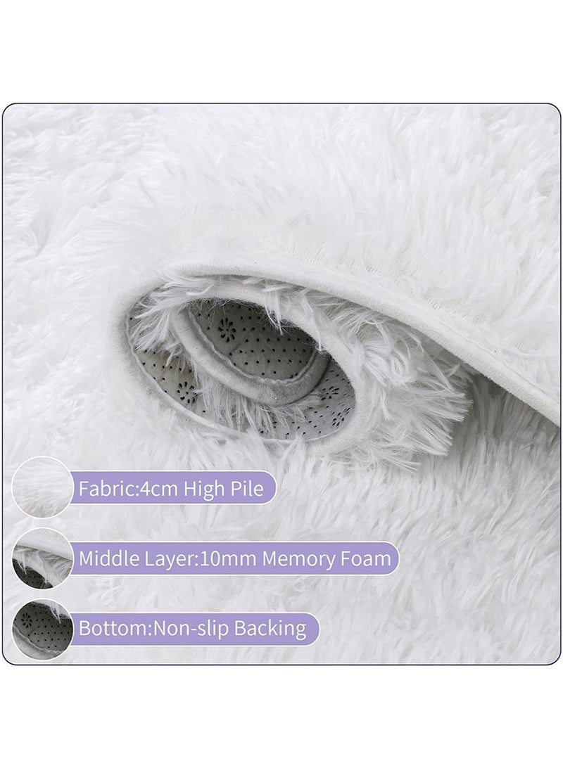 TAPIT 160x200cm Home Shaggy Area Rug for Bedroom Bedside Living Room, Washable Carpet Mat for Sofa Coffee Table, Bay Window Long Furry Carpet, Bedside Non-Slip Plush Floor Mat (White) - Image 4