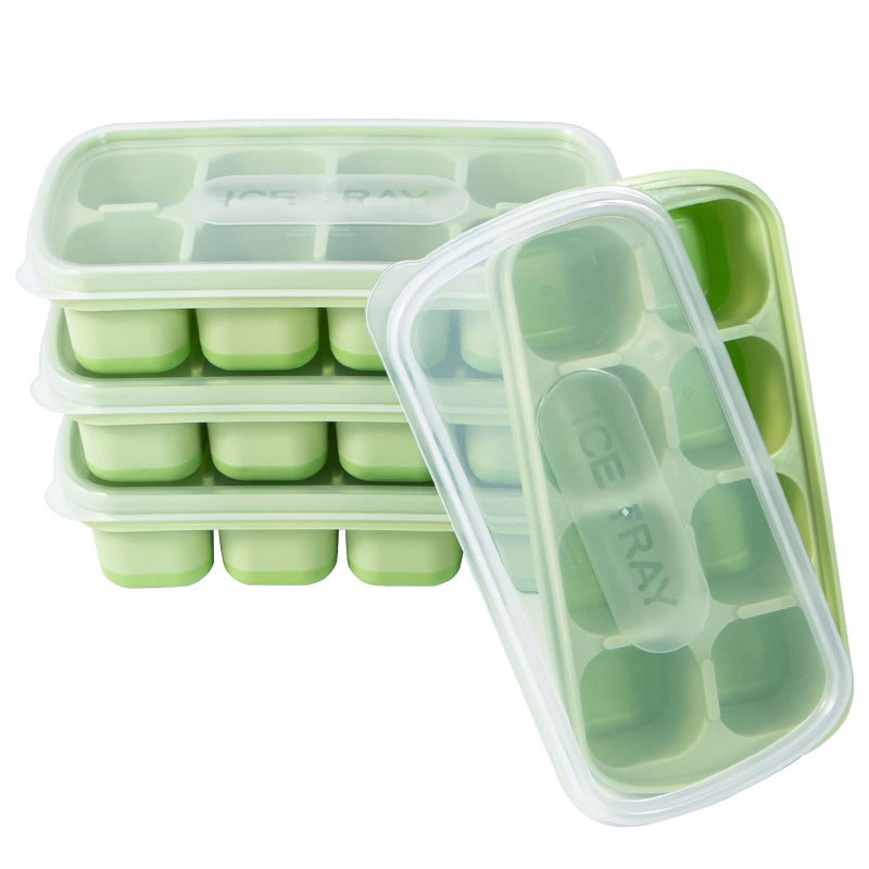 Yeeco Mini Ice Cube Trays 4 Packs 562814 Small Ice Cube Tray Silicone Ice Cube Trays with Lid 8 Cubes Easyrelease Ice Cube Trays for Mini Fridge Cocktails Whiskey BeveragesGreen