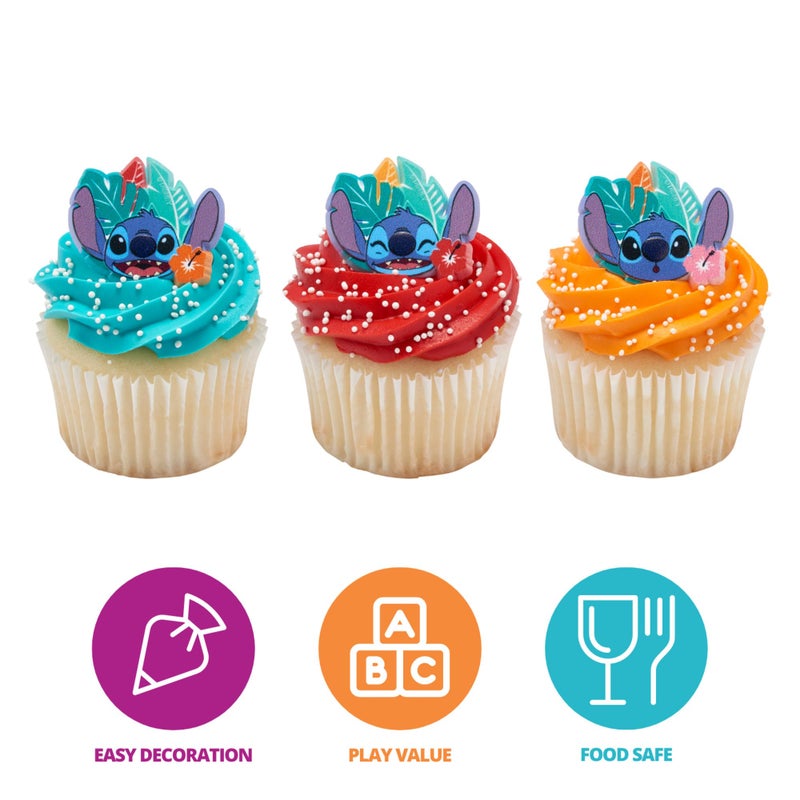 DecoPac Disney's Stitch 'Ohana Cupcake Rings, 24 Lilo & Stitch Cupcake Decorations For Birthday Parties & Celebrations, Food Safe Cake Toppers â€“ 24 Pack - Image 3