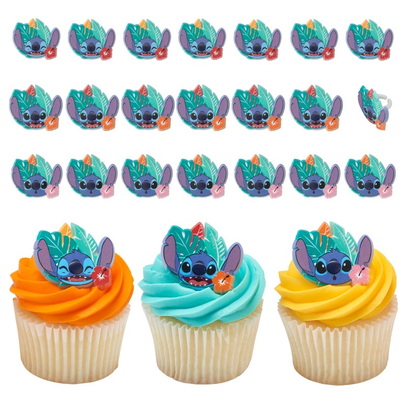DecoPac Disney's Stitch 'Ohana Cupcake Rings, 24 Lilo & Stitch Cupcake Decorations For Birthday Parties & Celebrations, Food Safe Cake Toppers â€“ 24 Pack - Image 1