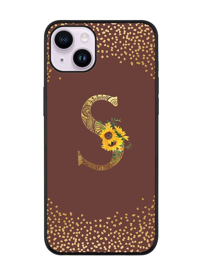 Stylizedd Rugged Black edge case for Apple iPhone 14 Slim fit Soft Case Flexible Rubber Edges Anti Drop TPU Gel Thin Cover - Custom Monogram Initial Letter Floral Pattern Alphabet - S (Brown ) - Image 1