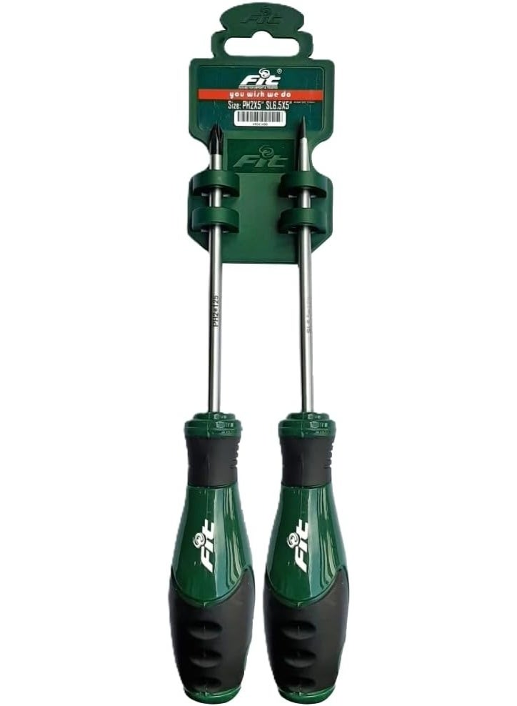 FIT Screwdriver Set PH2 / SL6.5 (2 pcs) Heavy-Duty – Chrome  FIT - 49041400