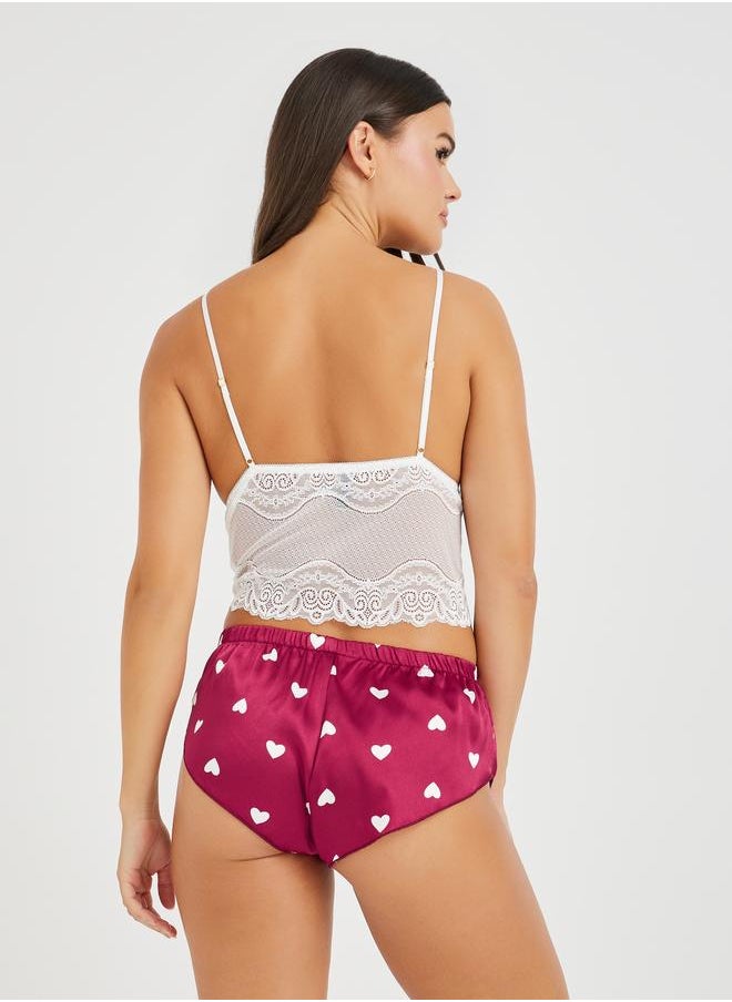 Styli Lace Bralette and All-Over Heart Print Shorts Set