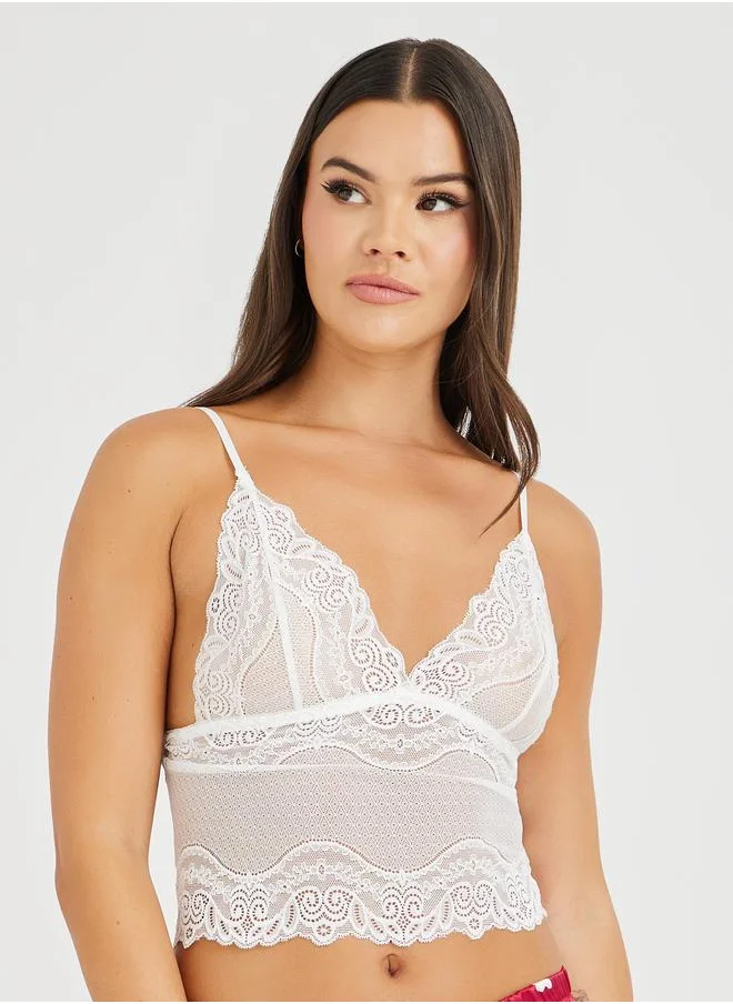ستايلي Styli Lace Bralette and All-Over Heart Print Shorts Set