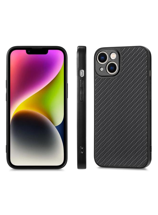 اس-توب جراب لهاتف iPhone 13 مصنوع من ألياف الكربون وغطاء خلفي من الجلد - Image 1