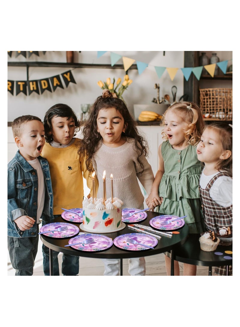 Mermaid Birthday Party Supplies Set, 69 Pcs Tableware for 16 Guests, Includes Plates, Napkins & Forks, Perfect for Kids Little Mermaid Theme Party & Baby Showers - Image 5