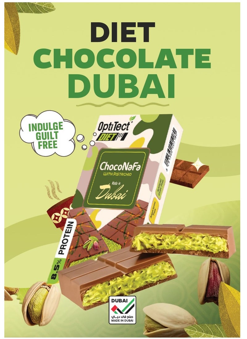 OptiTect - Dubai Chocolate - Diet Choconafa With Pistachio, 100 Gm, 8.5% PROTEIN, Suitable For Vegetarians - Image 1