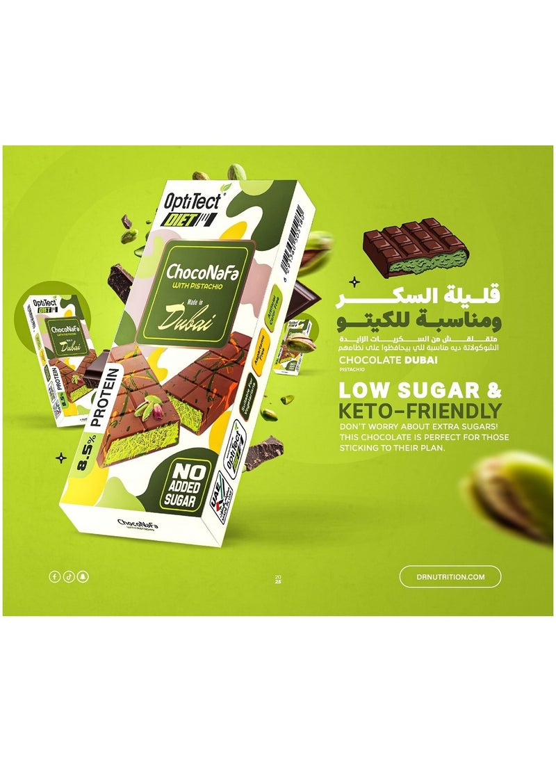 OptiTect - Dubai Chocolate - Diet Choconafa With Pistachio, 100 Gm, 8.5% PROTEIN, Suitable For Vegetarians - Image 1